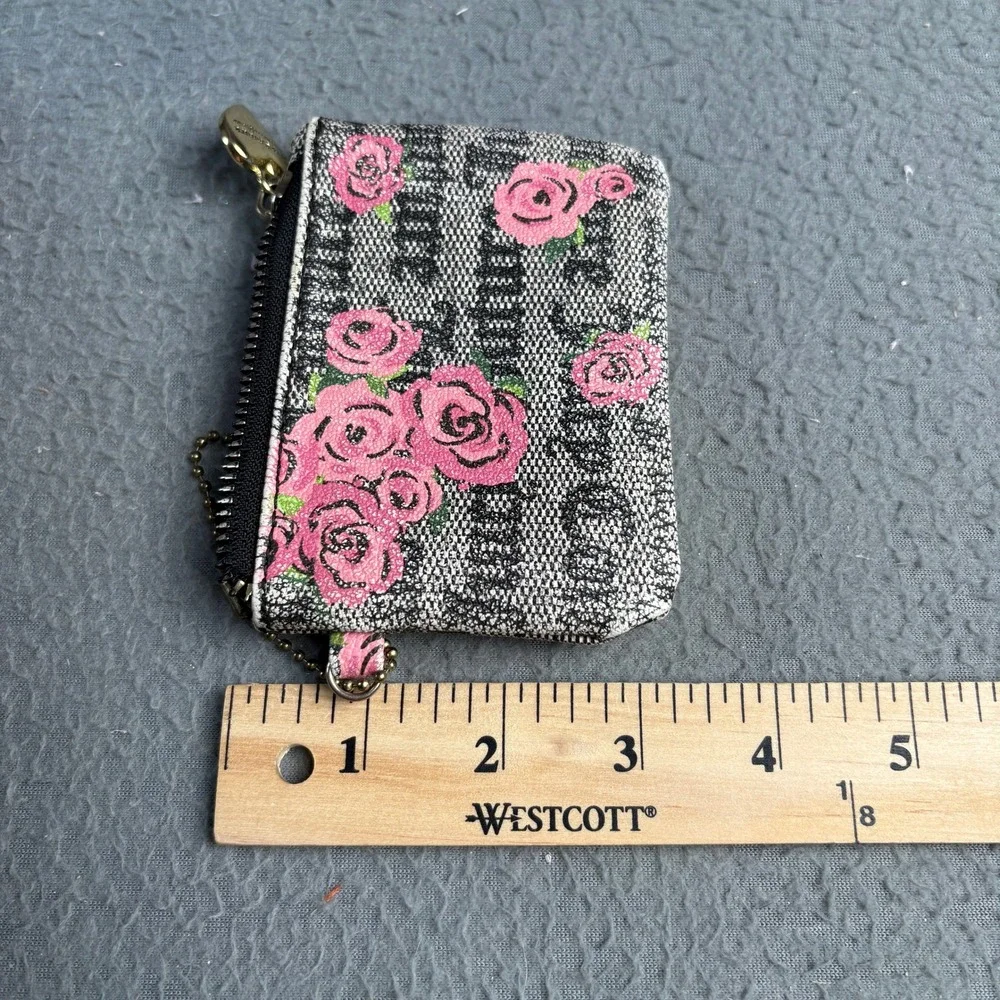 Juicy Couture Gothic Logo Pink Rose Glitter Coin Purse Wallet Gold Heart Zip